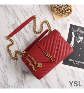 Yves Saint Laurent Medium Classic College Chain Bag In Matelasse Leather Red/Gold
