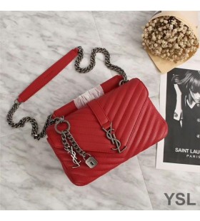 Yves Saint Laurent Medium Classic College Chain Bag In Matelasse Leather Red/Silver