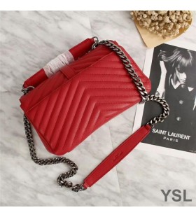 Yves Saint Laurent Medium Classic College Chain Bag In Matelasse Leather Red/Silver