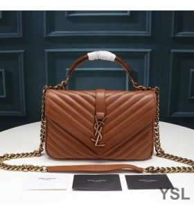 Yves Saint Laurent Medium College Chain Bag In Crinkled Matelasse Leather Brown/Gold
