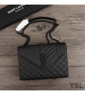 Yves Saint Laurent Medium Envelope Chain Bag In Mixed Grained Matelasse Leather Black