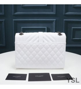 Yves Saint Laurent Medium Envelope Chain Bag In Mixed Grained Matelasse Leather White/Silver