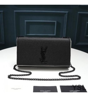 Yves Saint Laurent Medium Kate Chain Bag In Grained Leather Black/White