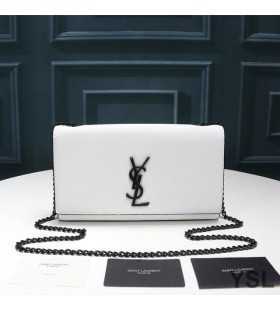Yves Saint Laurent Medium Kate Chain Bag In Grained Leather White/Black