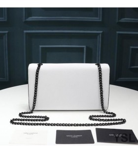 Yves Saint Laurent Medium Kate Chain Bag In Grained Leather White/Black