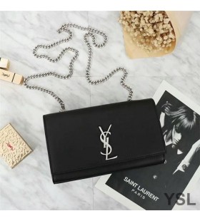 Yves Saint Laurent Medium Kate Chain Bag In Leather Black/Silver