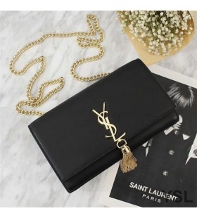 Yves Saint Laurent Medium Kate Chain Bag with Tassel In Leather Black/Gold