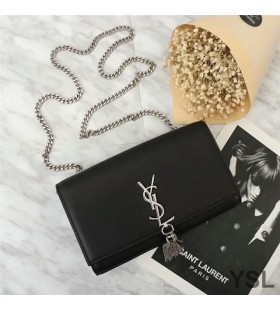 Yves Saint Laurent Medium Kate Chain Bag with Tassel In Leather Black/Silver
