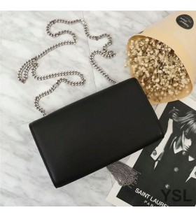 Yves Saint Laurent Medium Kate Chain Bag with Tassel In Leather Black/Silver