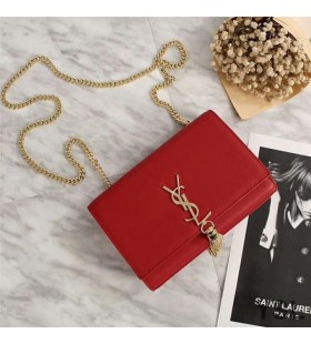 Yves Saint Laurent Medium Kate Chain Bag with Tassel In Leather Red/Gold