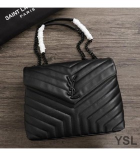 Yves Saint Laurent Medium Loulou Chain Bag In Y Matelasse Leather Black