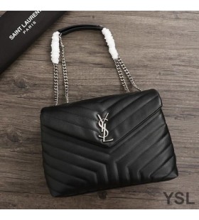 Yves Saint Laurent Medium Loulou Chain Bag In Y Matelasse Leather Black/Silver