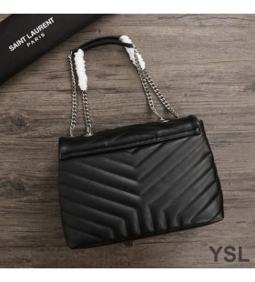 Yves Saint Laurent Medium Loulou Chain Bag In Y Matelasse Leather Black/Silver