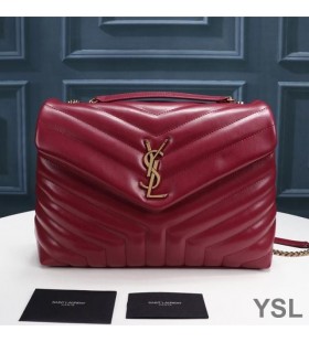 Yves Saint Laurent Medium Loulou Chain Bag In Y Matelasse Leather Red/Gold