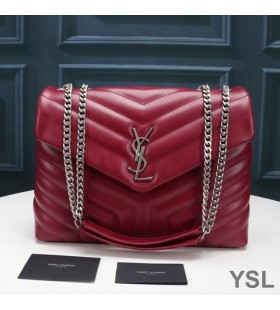 Yves Saint Laurent Medium Loulou Chain Bag In Y Matelasse Leather Red/Silver