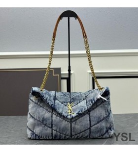 Yves Saint Laurent Medium Loulou Puffer Bag In Denim Blue/Gold