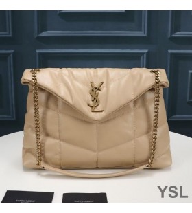 Yves Saint Laurent Medium Loulou Puffer Bag In Quilted Lambskin Apricot/Gold