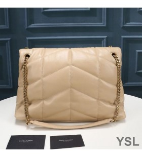 Yves Saint Laurent Medium Loulou Puffer Bag In Quilted Lambskin Apricot/Gold