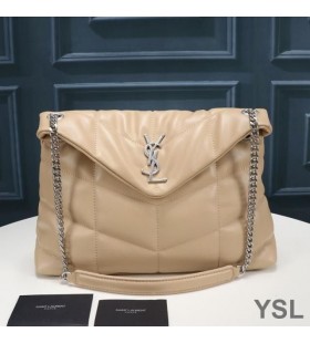 Yves Saint Laurent Medium Loulou Puffer Bag In Quilted Lambskin Apricot/Silver