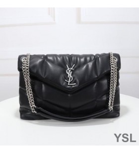 Yves Saint Laurent Medium Loulou Puffer Bag In Quilted Lambskin Black/Silver