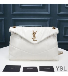 Yves Saint Laurent Medium Loulou Puffer Bag In Quilted Lambskin White/Gold