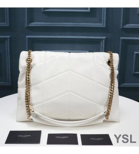 Yves Saint Laurent Medium Loulou Puffer Bag In Quilted Lambskin White/Gold