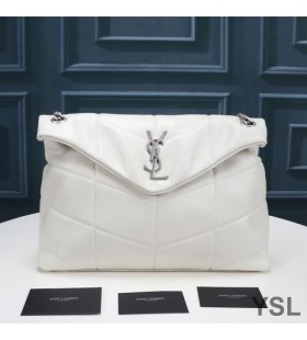 Yves Saint Laurent Medium Loulou Puffer Bag In Quilted Lambskin White/Silver