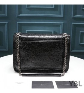 Yves Saint Laurent Medium Niki Chain Bag In Crinkled And Quilted Leather Black/Silver