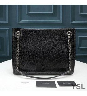 Yves Saint Laurent Medium Niki Shopping Bag In Crinkled Vintage Leather Black/Silver