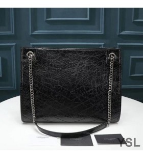 Yves Saint Laurent Medium Niki Shopping Bag In Crinkled Vintage Leather Black/Silver