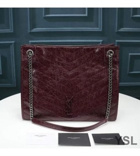 Yves Saint Laurent Medium Niki Shopping Bag In Crinkled Vintage Leather Red/Silver