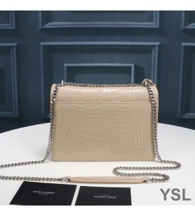 Yves Saint Laurent Medium Sunset Chain Bag In Crocodile Embossed Leather Apricot/Silver