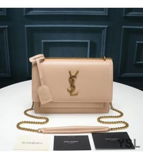 Yves Saint Laurent Medium Sunset Chain Bag In Leather Apricot/Gold