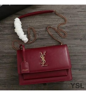 Yves Saint Laurent Medium Sunset Chain Bag In Leather Red/Gold