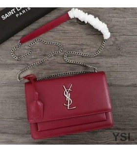Yves Saint Laurent Medium Sunset Chain Bag In Leather Red/Silver