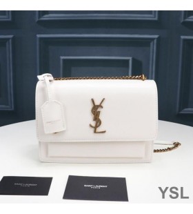 Yves Saint Laurent Medium Sunset Chain Bag In Leather White/Gold