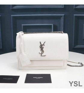 Yves Saint Laurent Medium Sunset Chain Bag In Leather White/Silver