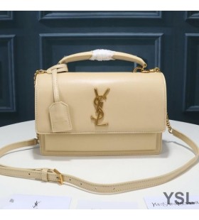 Yves Saint Laurent Medium Sunset Satchel In Smooth Leather Apricot/Gold