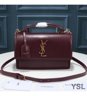 Yves Saint Laurent Medium Sunset Satchel In Smooth Leather Burgundy/Gold