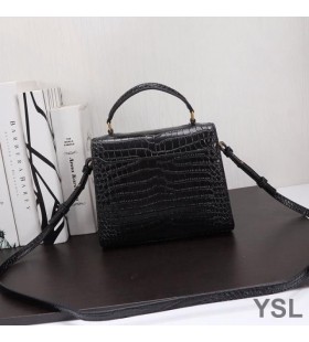 Yves Saint Laurent Mini Cassandra Top Handle Bag In Crocodile Embossed Leather Black/Gold