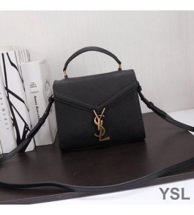 Yves Saint Laurent Mini Cassandra Top Handle Bag In Grained Leather Black/Gold
