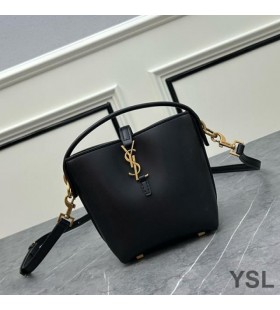 Yves Saint Laurent Mini Le 37 Bucket Bag In Shiny Leather Black