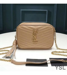 Yves Saint Laurent Mini Lou Camera Bag In Textured Matelasse Leather Apricot/Gold