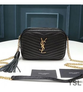 Yves Saint Laurent Mini Lou Camera Bag In Textured Matelasse Leather Black/Gold