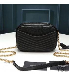 Yves Saint Laurent Mini Lou Camera Bag In Textured Matelasse Leather Black/Gold