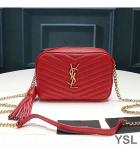 Yves Saint Laurent Mini Lou Camera Bag In Textured Matelasse Leather Red/Gold