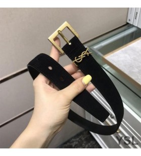 Yves Saint Laurent Monogram Belt With Square Buckle In Suede Black/Gold