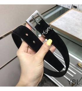 Yves Saint Laurent Monogram Belt With Square Buckle In Suede Black/Silver