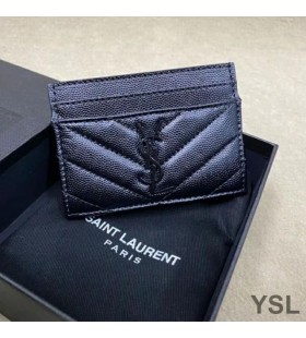 Yves Saint Laurent Monogram Card Case In Grained Matelasse Leather Black