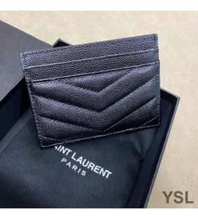 Yves Saint Laurent Monogram Card Case In Grained Matelasse Leather Black